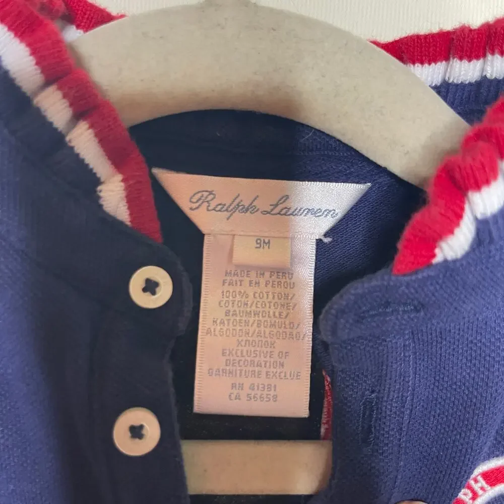 Ralph Lauren Olympic Team Navy Ruffle bodysuit sz 9M